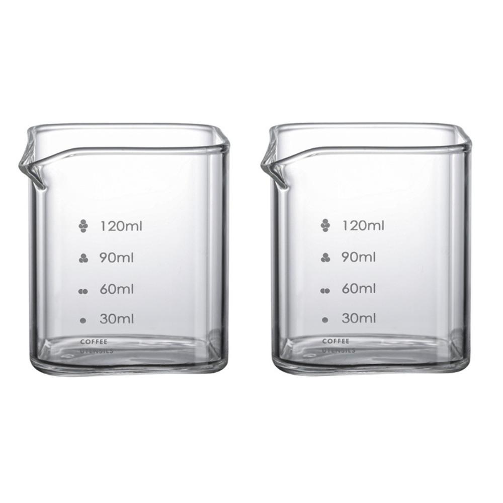 2PCS with Scale Square Measuring Pitcher Transparent Measuring Mini Espresso Cup Milk Cup  Bar Use