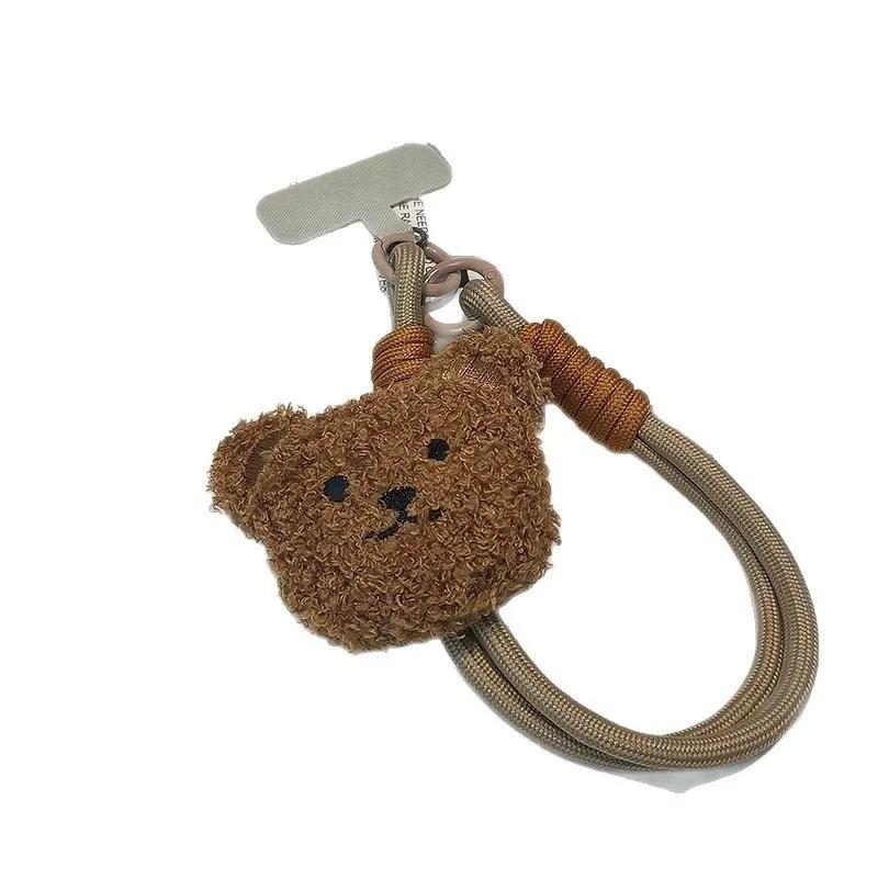 Universal Ins Cute Cartoon 3D Plush Fuzzy Bears Phone Clip Lanyard Strap Phone Bracelet Wristband Anti-Lost Lanyard Jewelry хаки