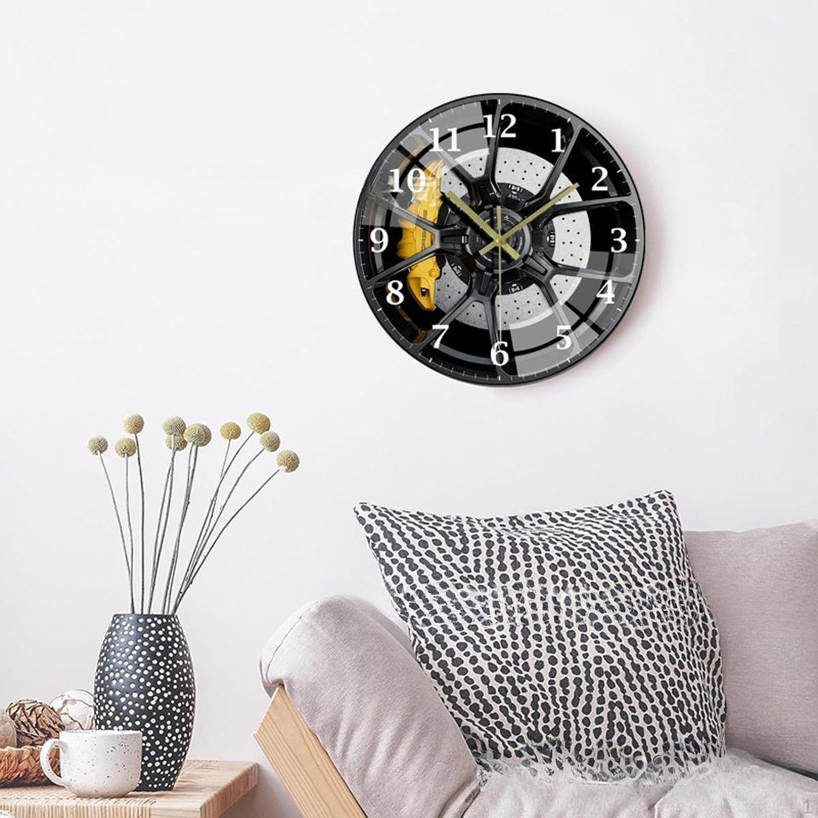 

2D Car Wheel Hub Pattern Wall Clock Creative Modern Contemporary Timepiece Decorative Art жовтий