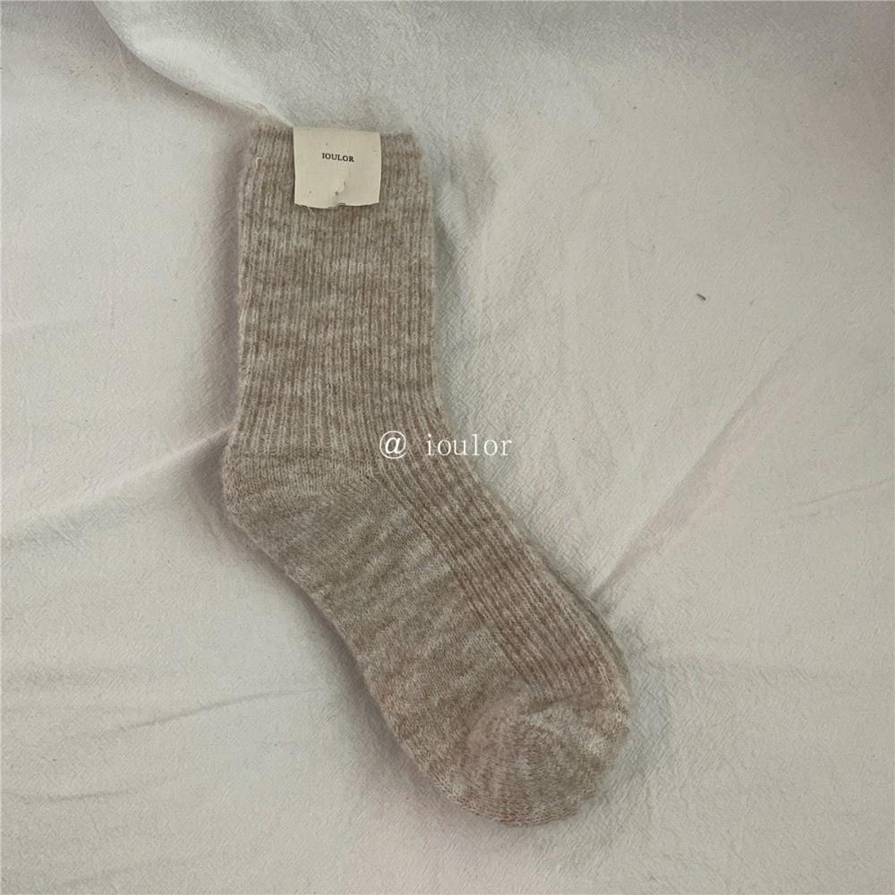 Solid Color Thick Wool Socks Double Needle Crew Socks Warm Merino Wool Socks  For Women