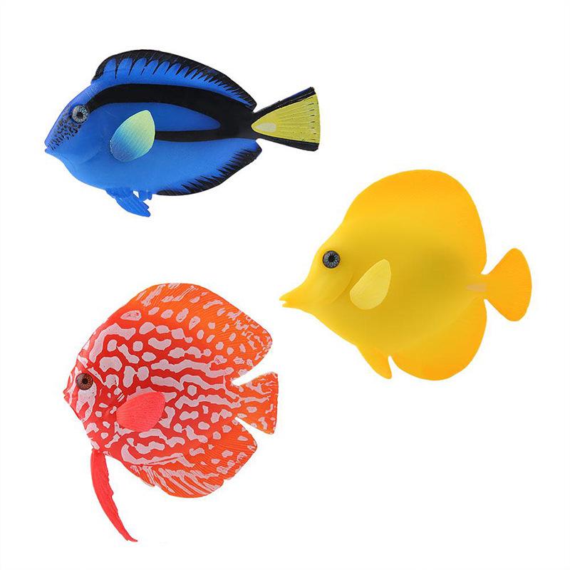 Colorful Luminous Tropical Fish Aquarium Decorations: Silicone Goldfish, Angelfish, and Blue Tang