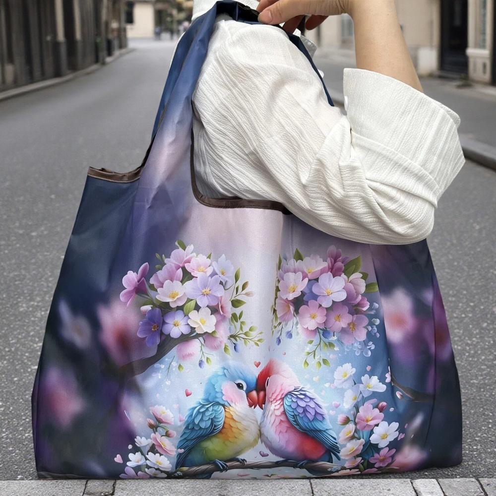 

Large Foldable Shopping Bag Fashion Oil Painting Reusable Grocery Storage Bag Oxford Portable Shoulder Handbag Tote Bag