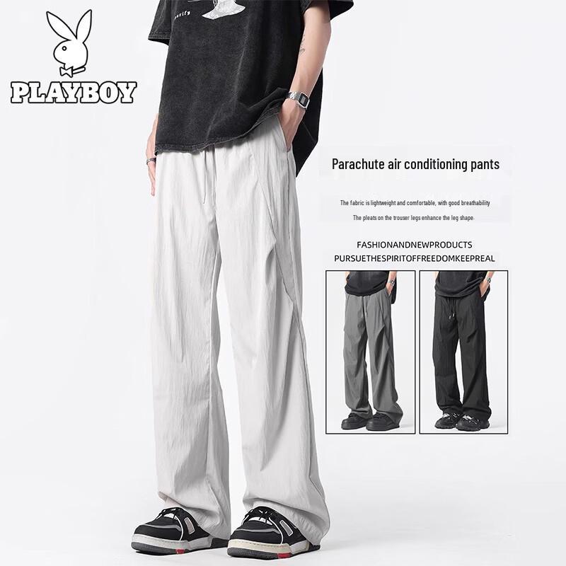 PLAYBOY Men s Ice Silk Pleated Parachute Casual Trousers 5XL
