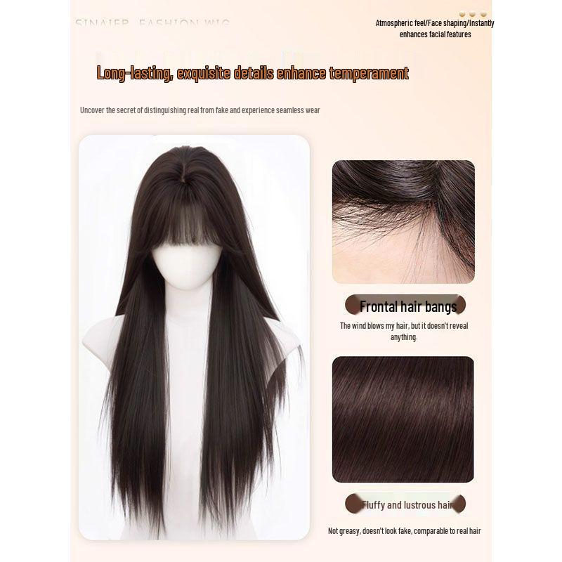 Natural Black Long Straight Synthetic Wig – Invisible Seamless, Fluffy, Volume-Boosting, Daily Wear for Women