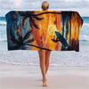 1 ud. Toalla de Playa Oversize Brisa Tropical -Poliéster de Microfibra Suave de Rápida Absorción, Vibrante Estampado de Escena de Playa al Atardecer con Palmera