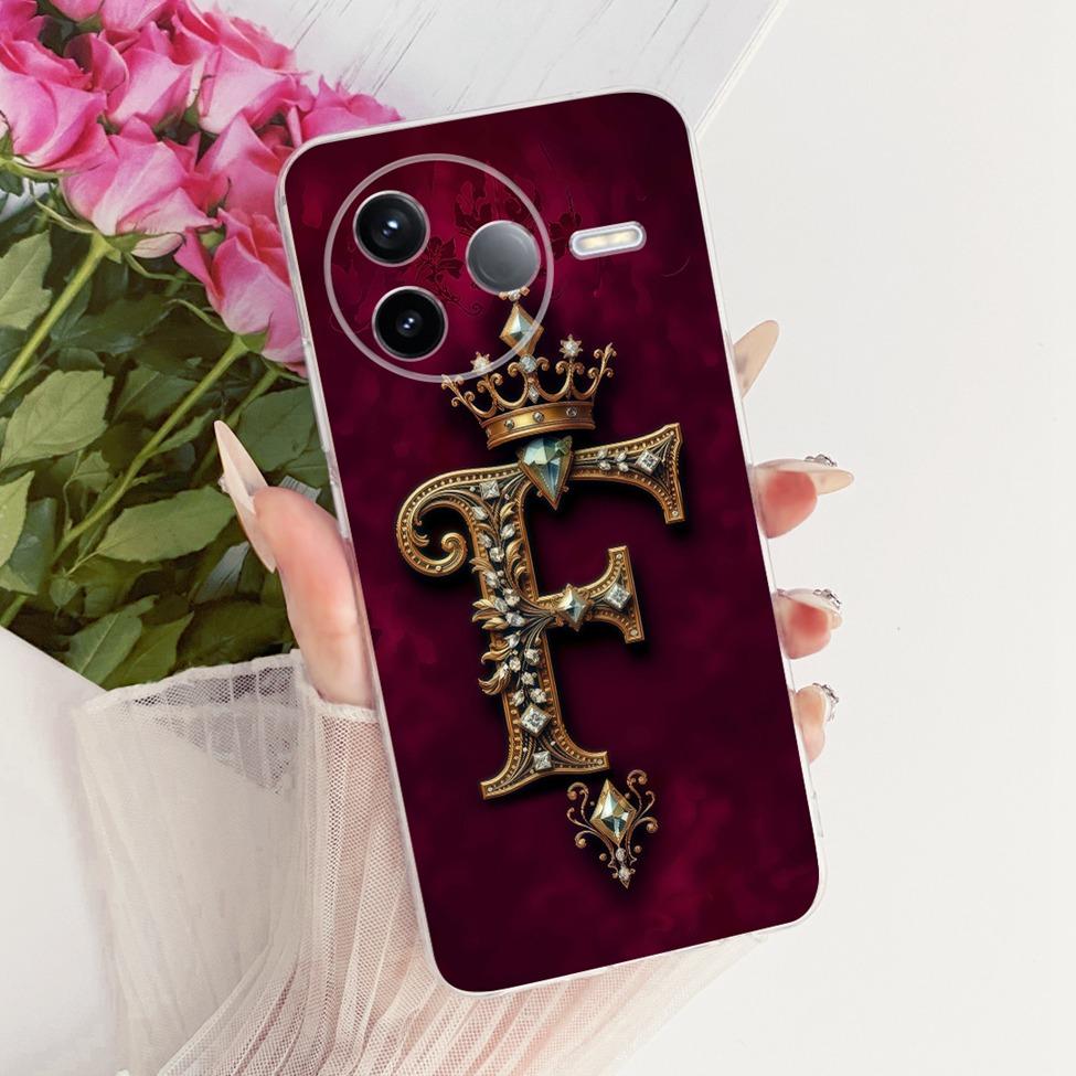 For Xiaomi Poco F7 Pro 5G Case Cover Transparent Luxury Crown A-Z Letters 2D Flat Pattern Soft Casing 24117RK2CG