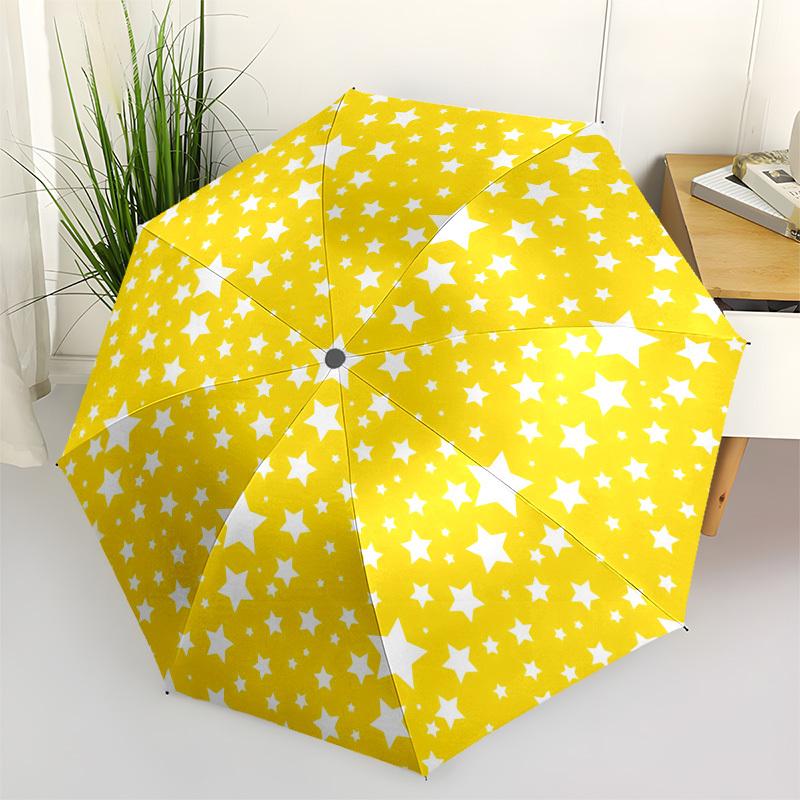 

1pc Yellow Circle with White Stars Pattern Umbrella with Plastic Handle,Vibrant Cartoon Pattern,Multi-functional UmbrellaPT238