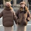 Short Down Cotton Jacket Women's Winter Big Fur Collar Loose Lapel Bread Jacket