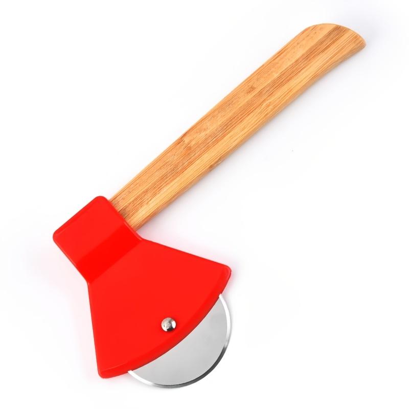 1pc Sleek Design, Stainless Steel Axe-Shaped Pizza Cutter, Wheel Slicer with Wooden Handle, Multifunctional Kitchen & Restaurant Baking Tool