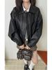 2025 Trendy American Retro Leather Jacket - Loose Fit for Spring & Autumn, Unisex Motorcycle Style, Cool Black