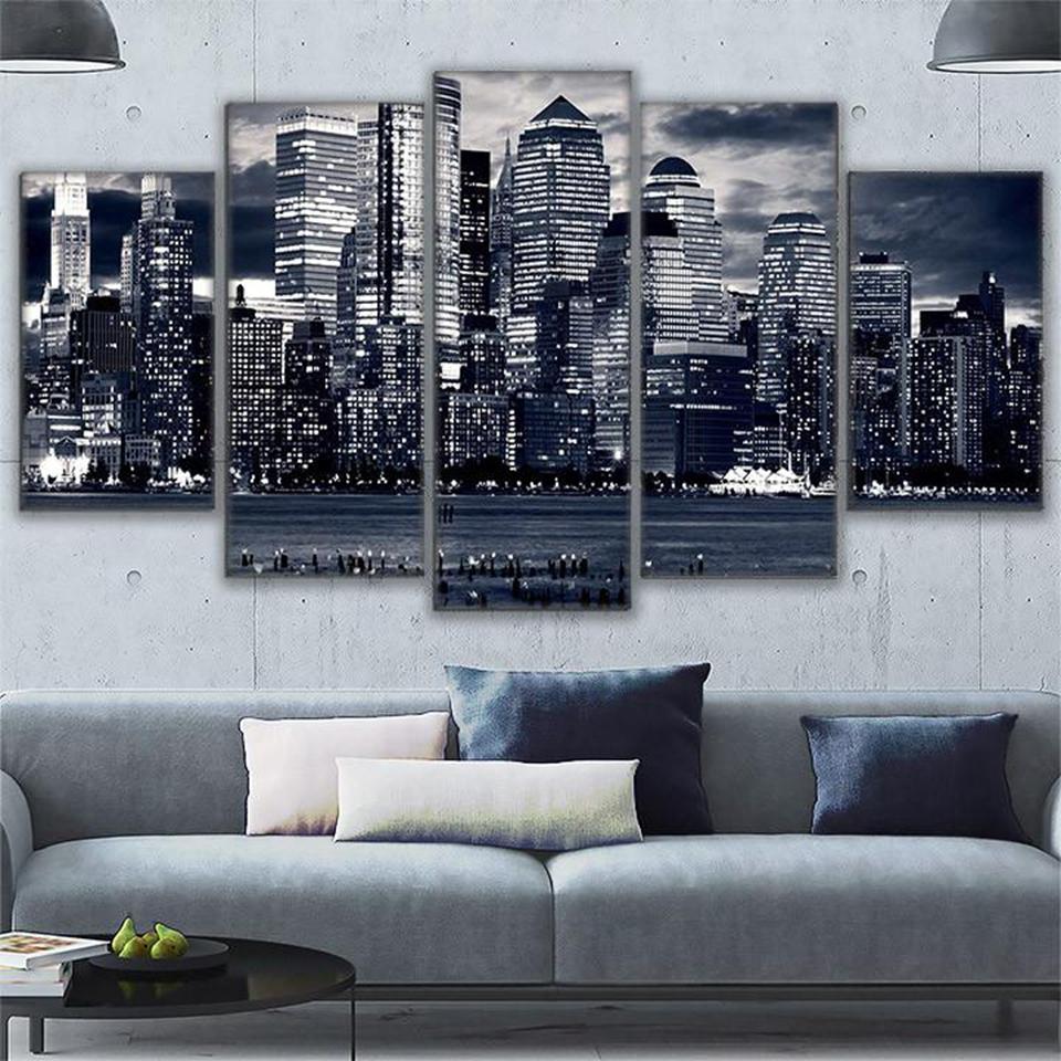 

5 штук Холст Печать Черный Белый Чикаго Городской пейзаж Живопись Домашний декор Стена Искусство Декор Современные картины Городской пейзаж Плакат Без рамки