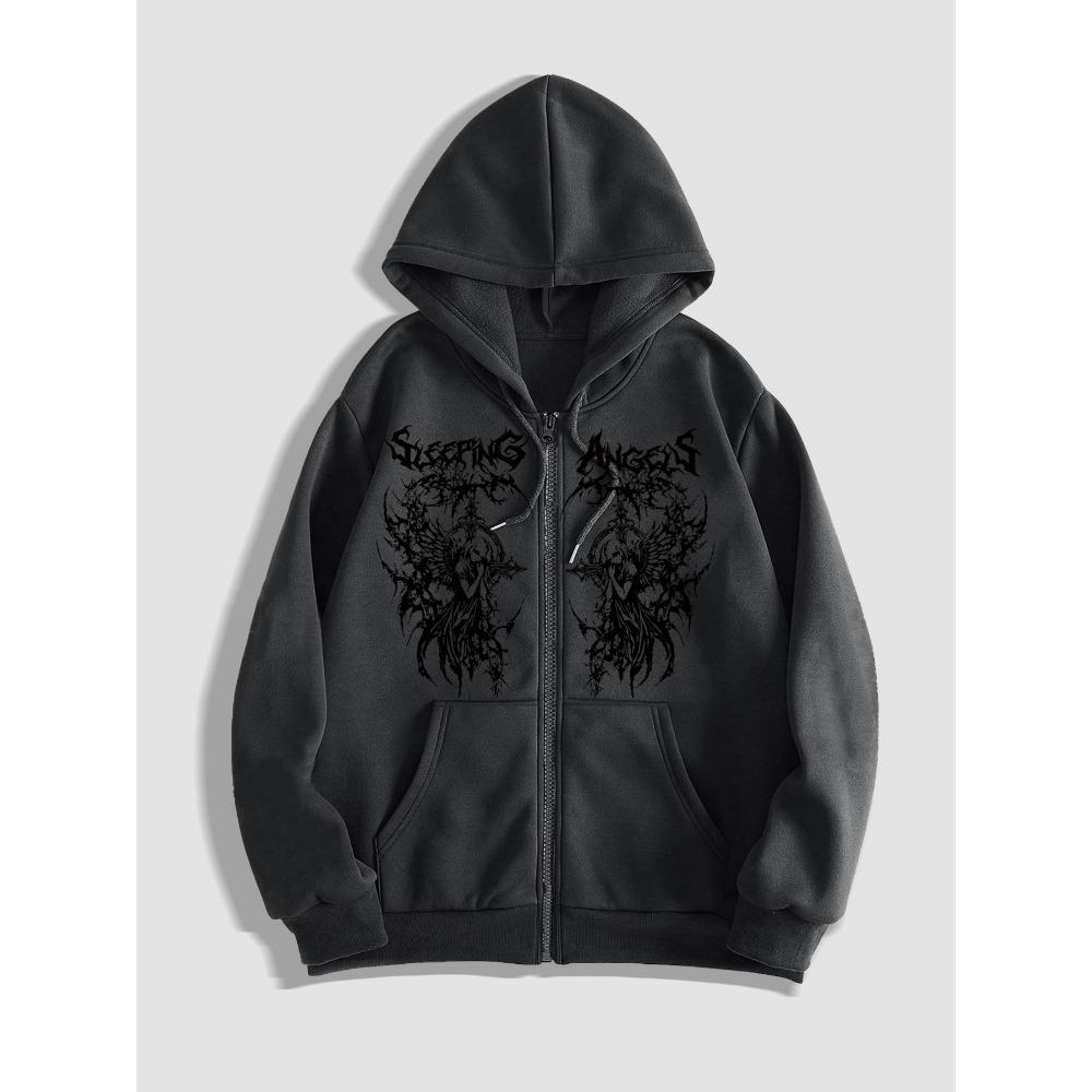 Sudadera Cardigan con Estampado Estilo Oscuro Gótico para Hombre Otoño e Invierno, Suéter Sencillo Casual con Cremallera