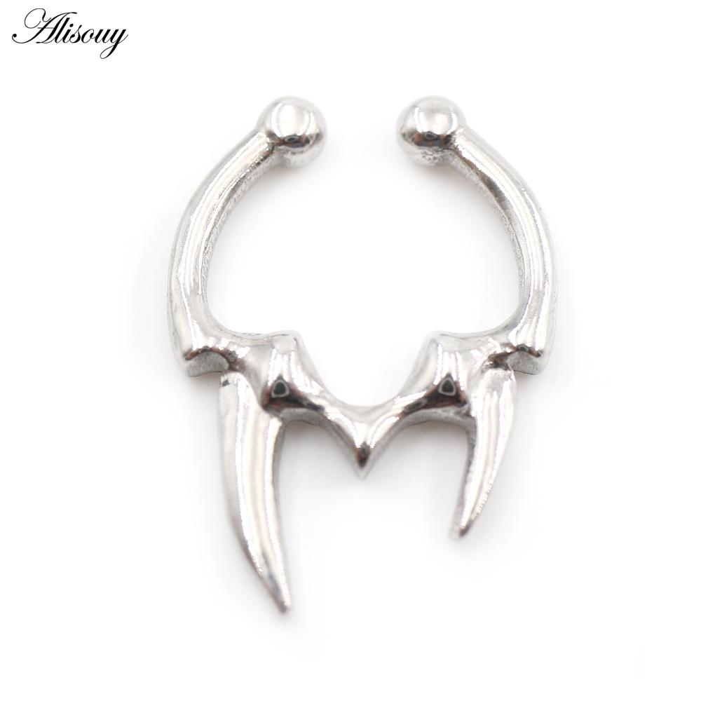 Alisouy 1PC Stainless Steel Casting Tusk Fangs Cone Nose Ring Septum Ear Cuffs Cartilage Tragus Daith Non Piercing Body Jewelry
