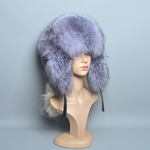 Real Fur 100% Fox Skin Russian Businessmen Pilot Bombers Full Map Unisex Hat Ushanka Winter Ear Guard Hat Raccoon Fur Beanie Hat