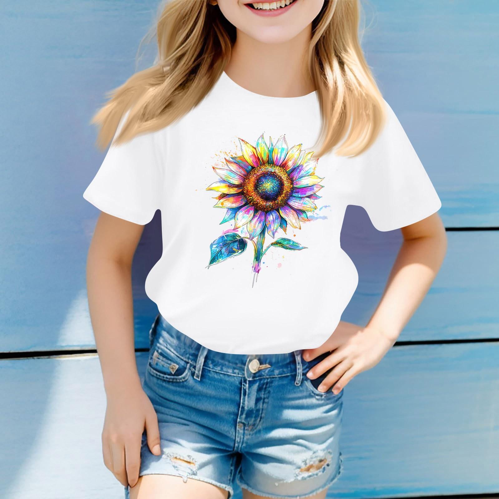 

Детская повседневная футболка с круглым вырезом и мелким цветочным принтом, короткий рукав 130 белый