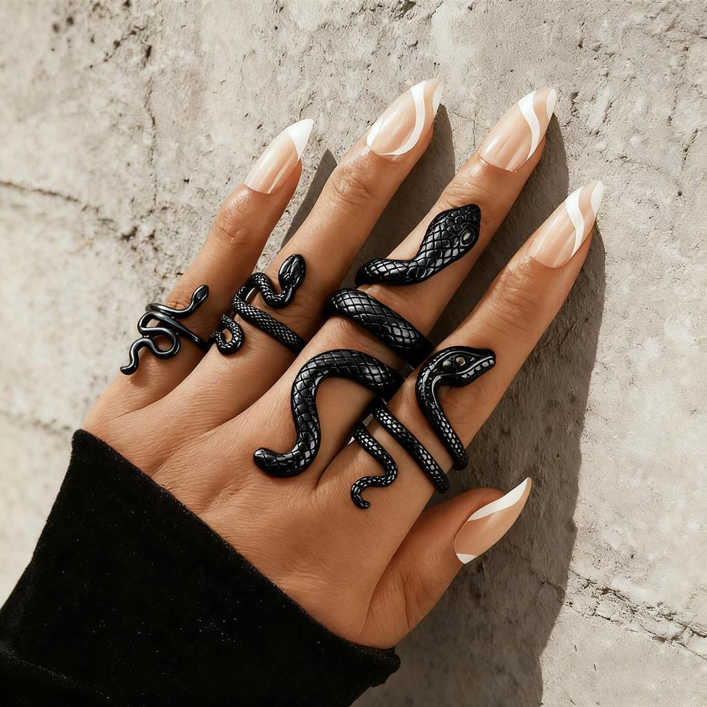 Fashion snake ring set, trend exaggerated personality creative animal ring, metal jewelry