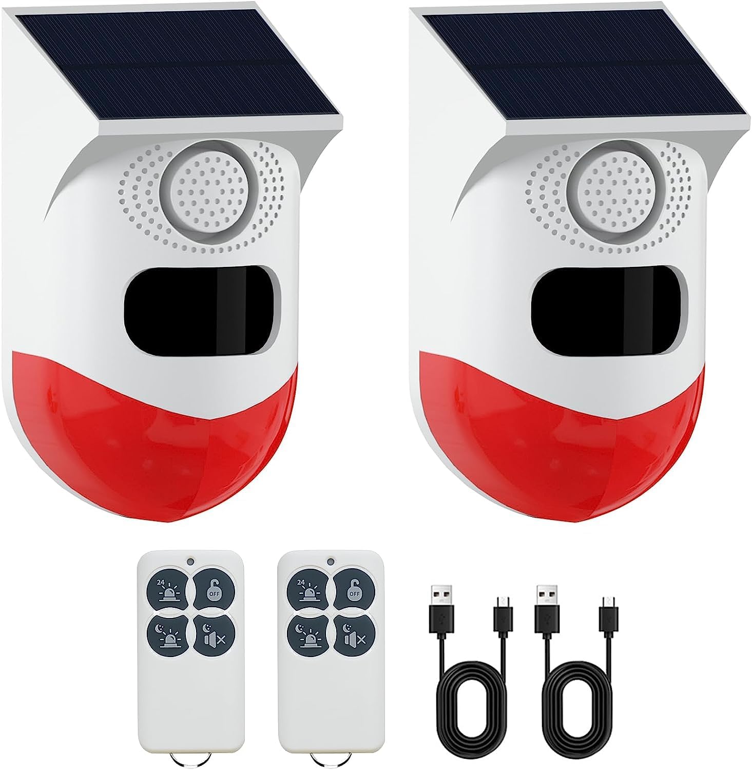 

Solar Warning Light, Solar-Powered Motion Sensor, Outdoor Burglar Alarm, Home Security Alarm, 130dB Buzzer, IP65 Waterproof, Solar, USB Charging, 3