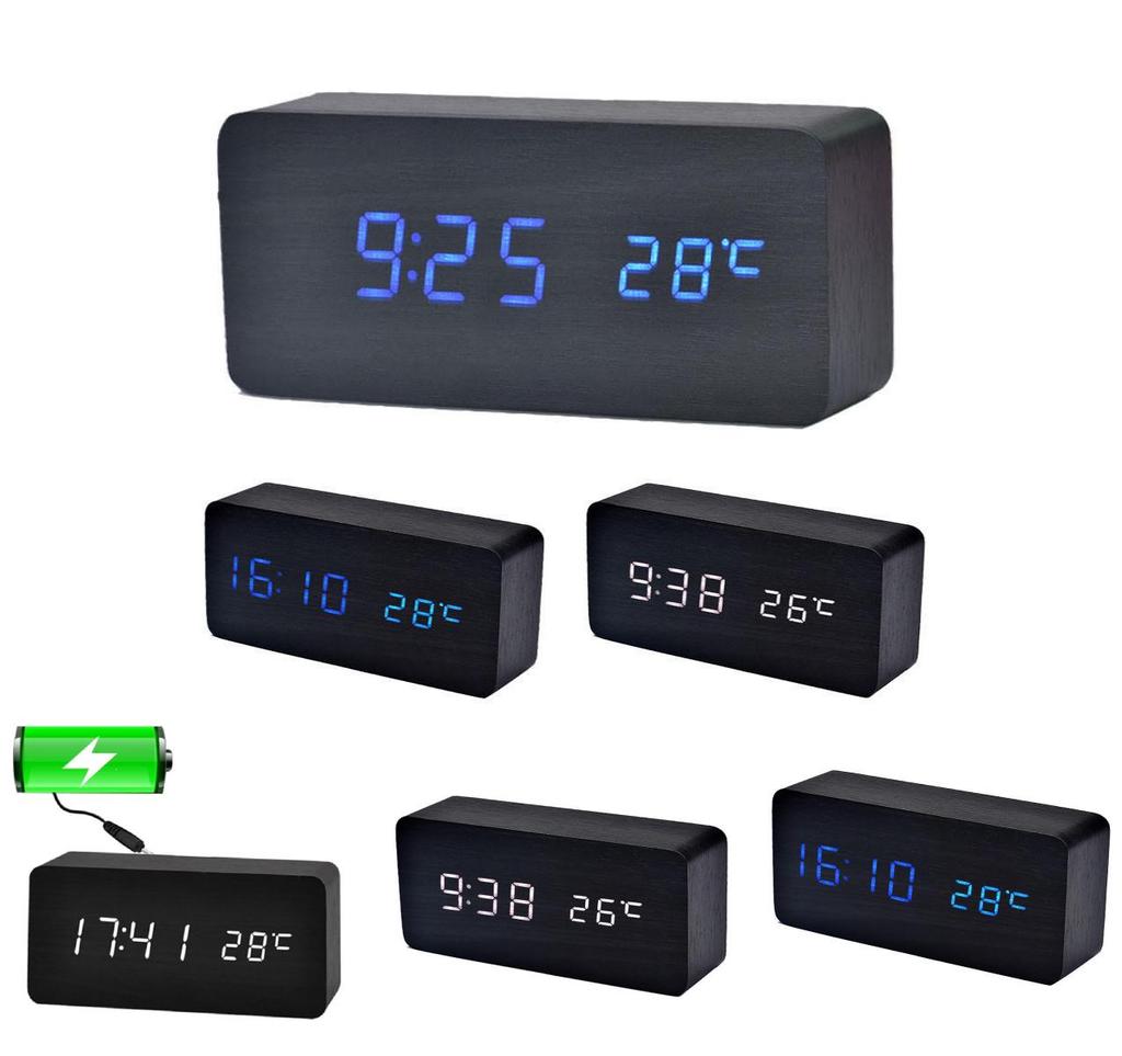 Elegant Wood Bamboo Led Alarm Clock With Sound Control And Timeless Design Digital Display