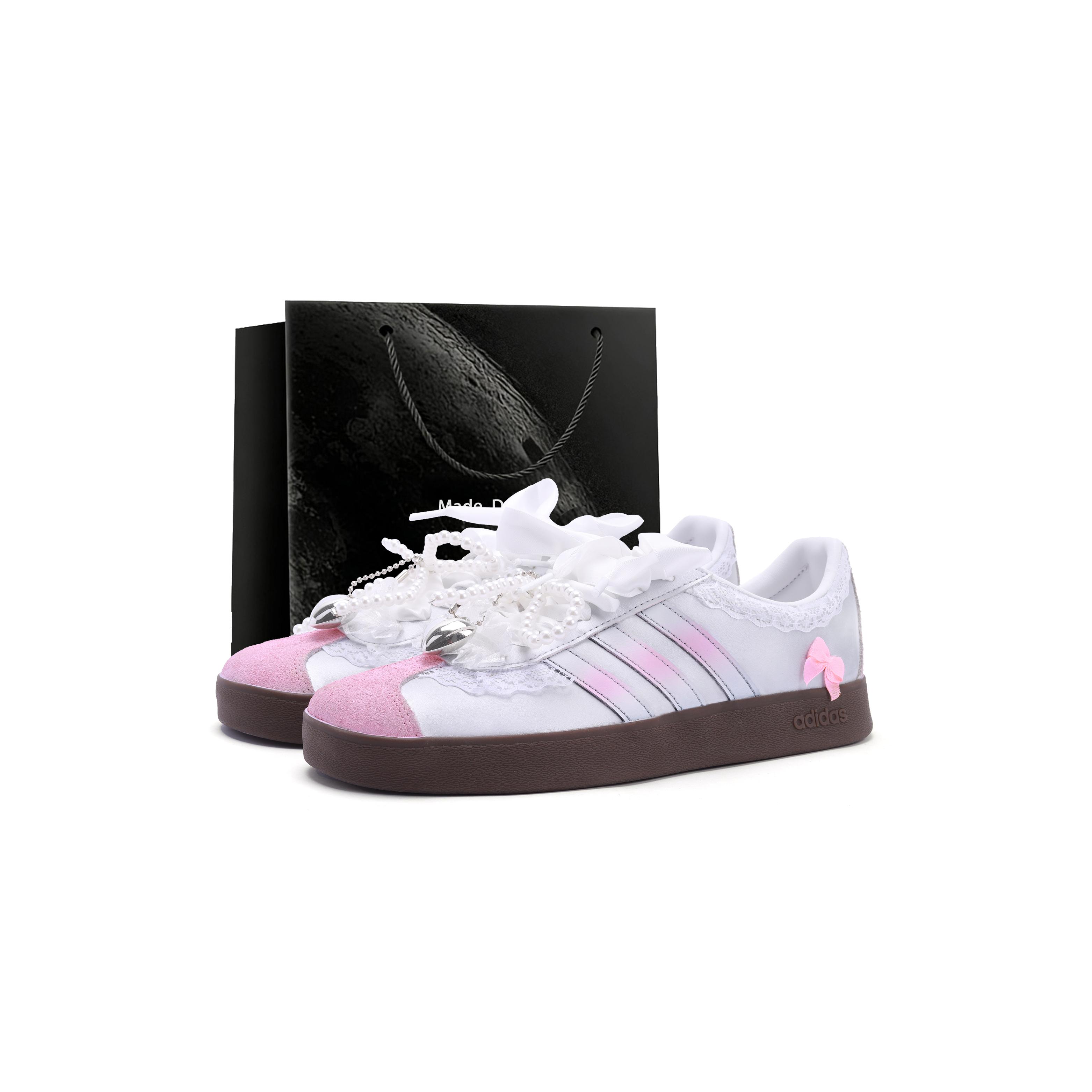 

Adidas VL COURT 2.0 Suede Slip Resistant Abrasion Resistant Low top Skateboard Shoes Unisex Silver Pink JQ2470(Team1517-SBOX) 36