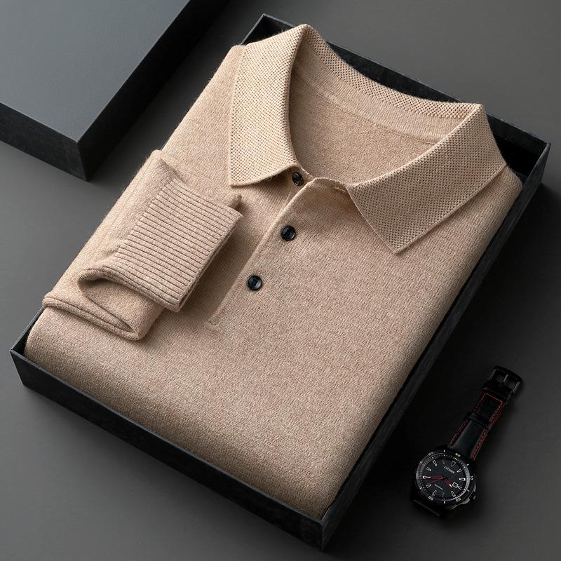 2026 Autumn/Winter Men's Slim Fit Heavy Knit Polo Sweater, 500g Lapel Pullover Base Layer