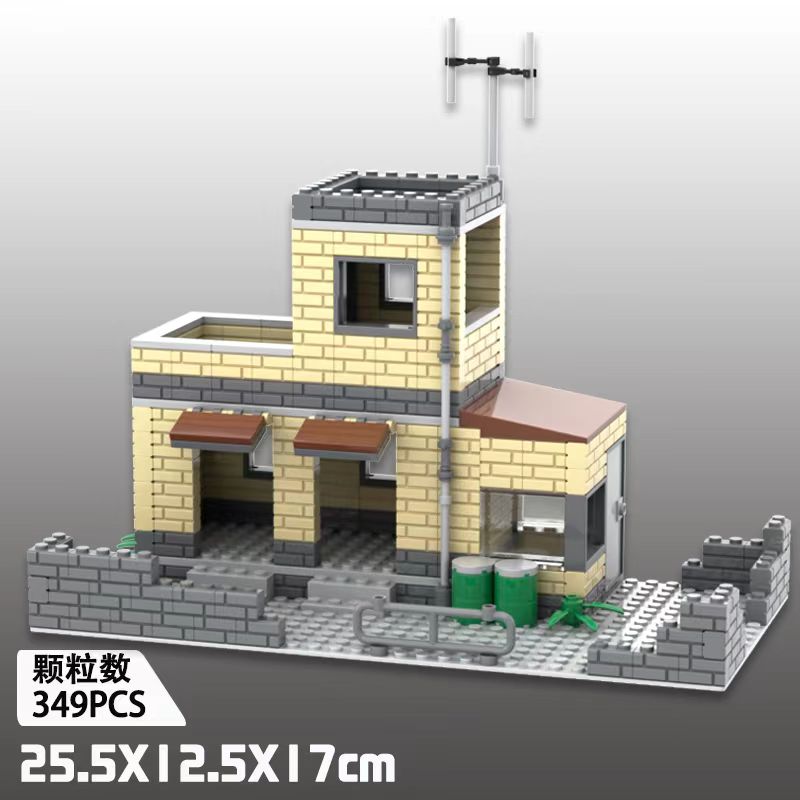 WW2 Ruins Building Blocks Destroyed House War Scene Gunfight Guard Abandoned Construction Assemble Bricks Toys For Boys Gifts