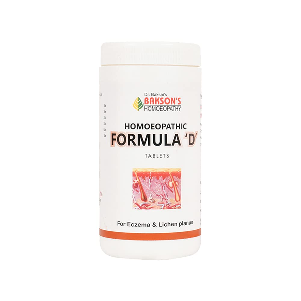

Dr. Bakshi s BAKSON S HOMOEOPATHY Formula D Tablets 200 Count for Skin Irritation Relief