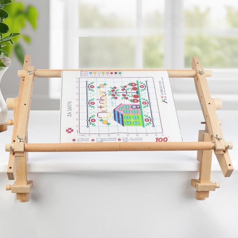Portable Beech Wood Embroidery Frame, Detachable Cross Stitch Hoop Stand for DIY Hand Sewing Craft, Adjustable Lightweight Tool