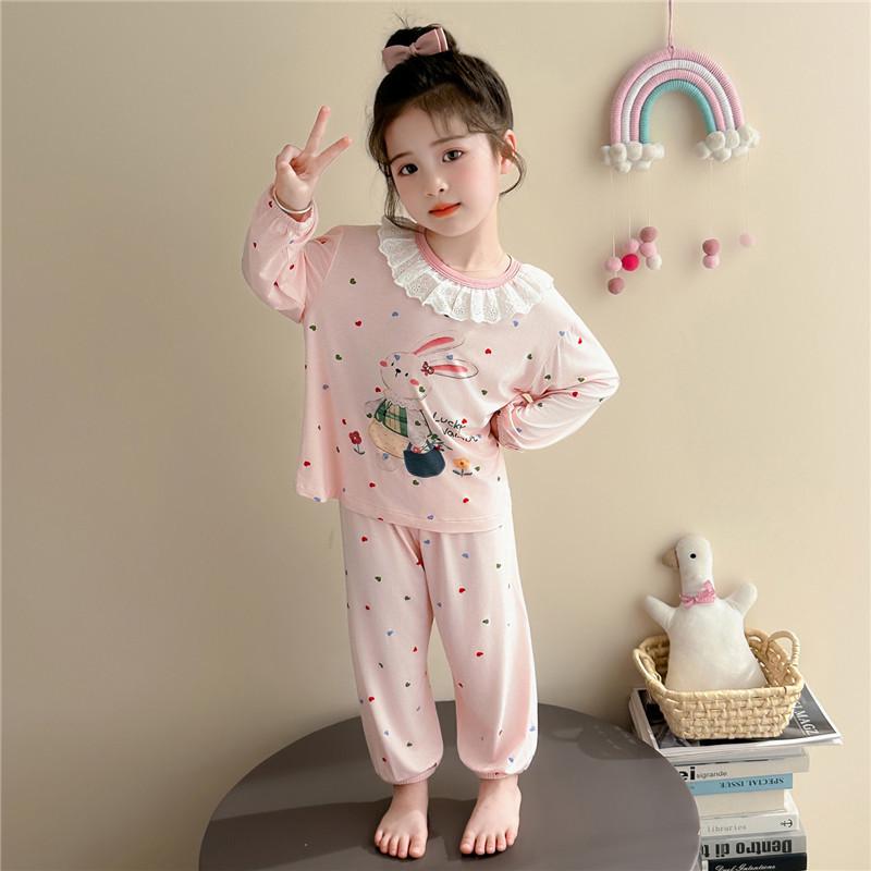 Girls' Long Sleeve Modal Pajama Set – Cartoon Design for Spring/Summer Home Wear