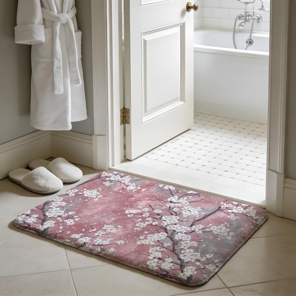Japanese Cherry Blossom Floor Mat Soft Flannel Absorbent Mat Non-Slip Rug Home Bedroom Bathroom