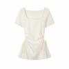 1116 Summer New Medium and Long Short-sleeved Pleated Waist Strap Temperament Slim-fitting and Thin Top