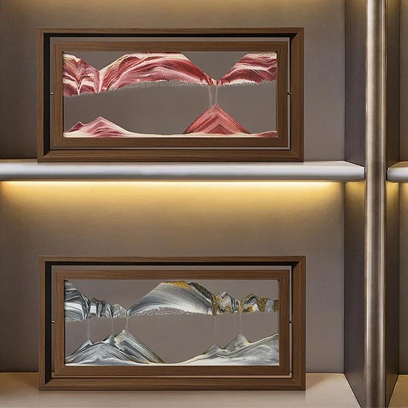 Sandscape Hareketli Kum Sanatı Resmi Hızlı Kum Derin Deniz 3D Kum Saati Kare Ahşap Çerçeve Akan Kum Boyama Ev Dekorasyonu Hediyeler