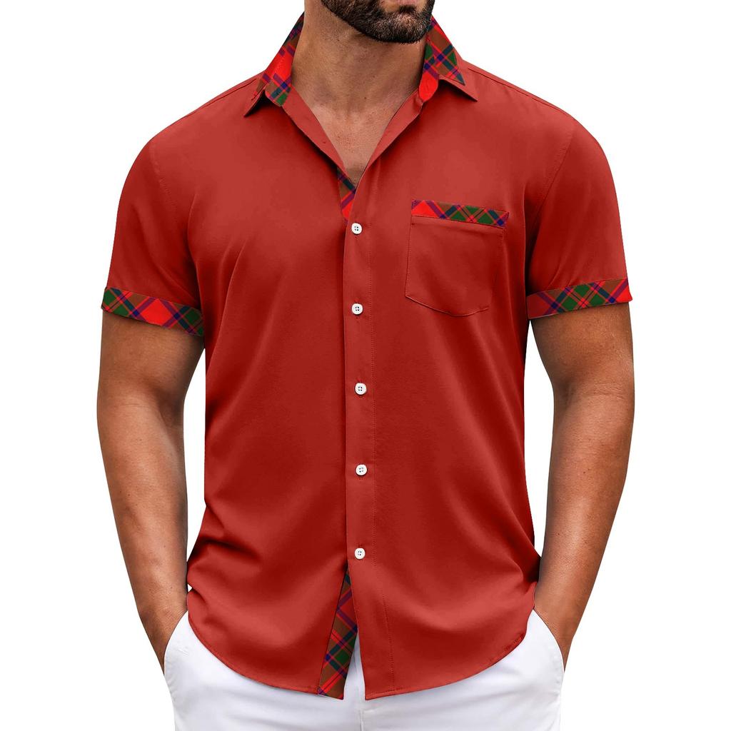 Men's Plaid Printed Button Short Sleeve Shirts Men's Casual Fashion Short Sleeve Shirts