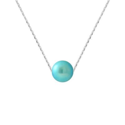 Necklace - - AAA+ Freshwater Cultured Pearl - 8-9 Mm - Turquoise Blue - 925 Silver
