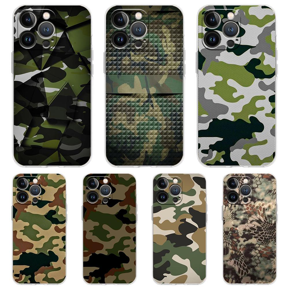 Camouflage Camo Military Soft TPU Transparent Phone Case Cover for iPhone 17 16 15 14 13 12 11 Pro Max Plus 17 AIR Shell Capas