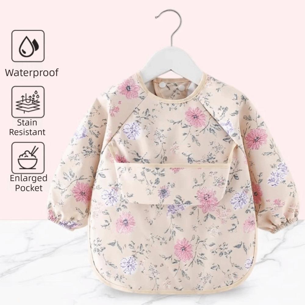 Adjustable Toddler Long Sleeve Apron Soft Baby Rice Pocket Smock Child Feeding Bib  Meal Eating