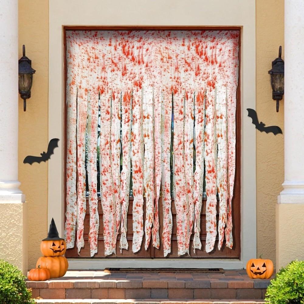Irregular Frayed Torn Strip Scary Bloody Curtain Blood Splatter Gauze Door Hanging  Ghost Festival