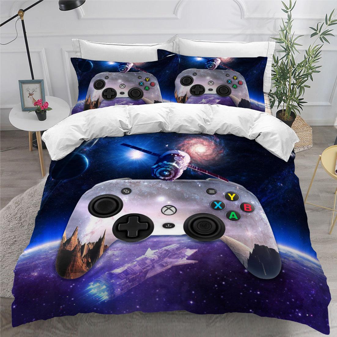 

3D игровая консоль тема печатный комплект постельного белья игровой плеер пододеяльник наволочка двуспальная кровать полноразмерное покрывало моющийся молния украшение дома Baby 100x135cm