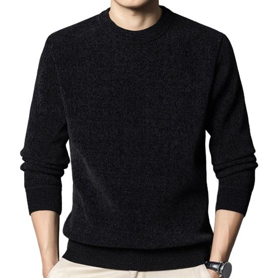 Men Fall Winter Sweater Thick Plush Lined Round Neck Knitted Solid Color Elastic Pullover Loose Keep Warm Work Business School Sweater