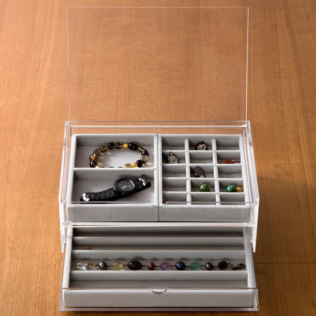 MUJI Stackable Acrylic Case with Two Drawers and Lid, Large, Approx. 25.5cm W X 17cm D X 9.5cm H, Product Number: 38970125