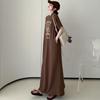 2026 Summer Fashion Women's Loose Short Sleeve Printed T-Shirt Dress - Over the Knee