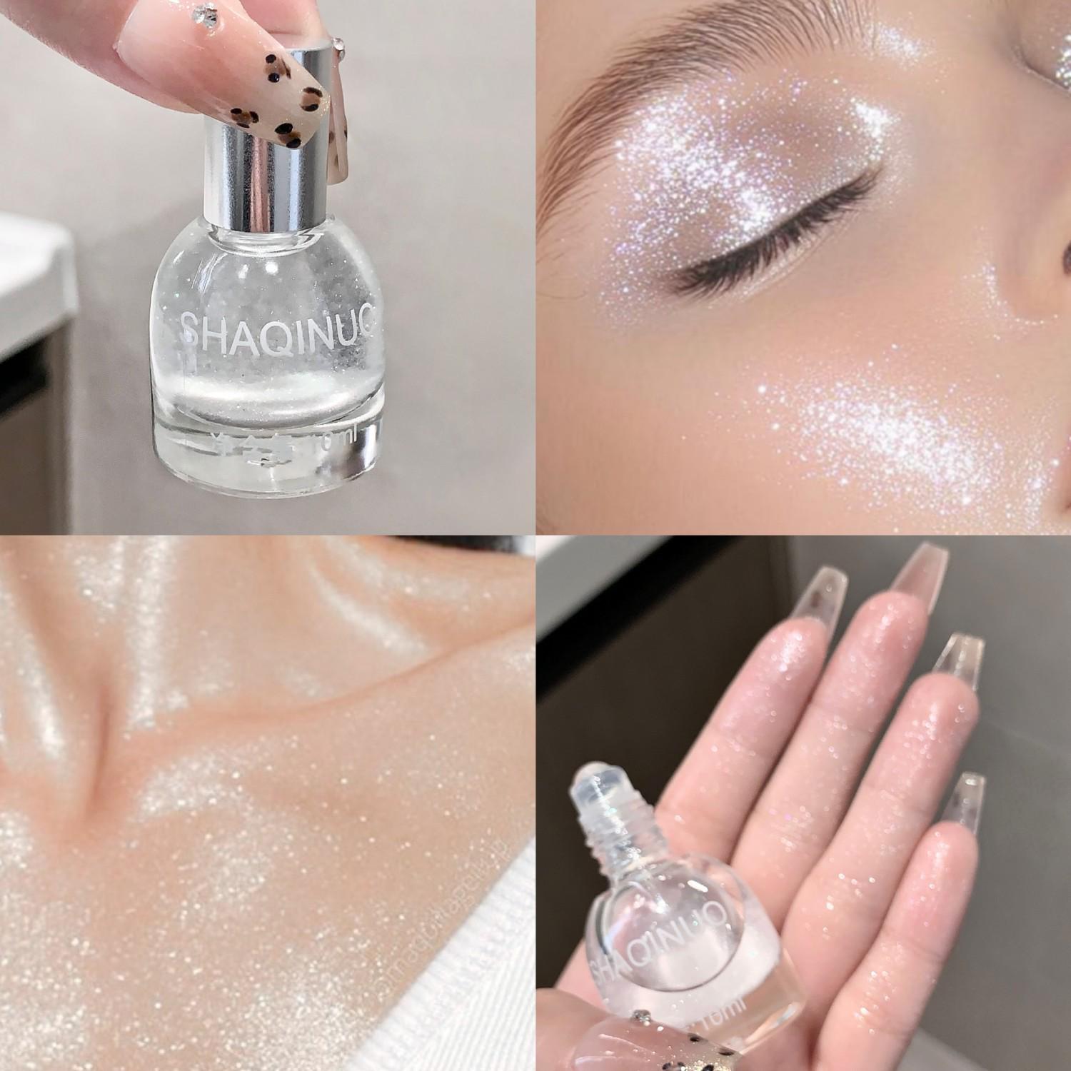 Жидкий хайлайтер CROSSHAQINUO с эффектом бриллиантовой крошки: Сияющий, Трехмерный, Прозрачный, Полупрозрачный Хайлайтер для Лица.