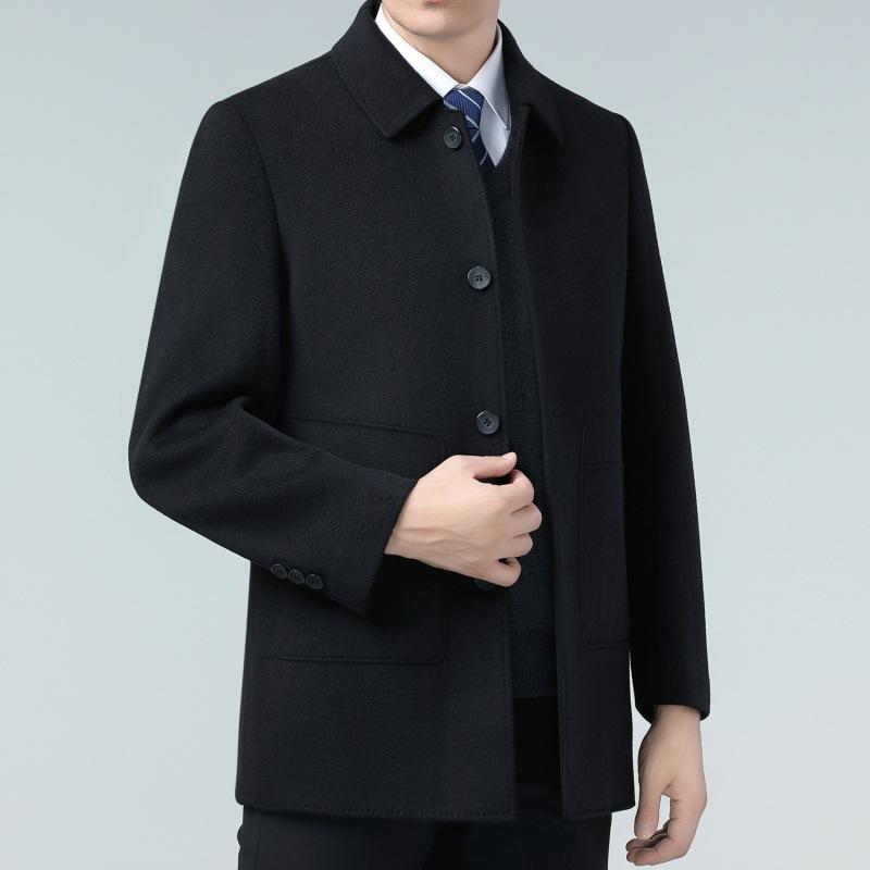 

Новое зимнее двустороннее шерстяное кашемировое пальто для мужчин, средней длины, с подкладкой из пуха, шерстяное пальто для папы среднего возраста 195