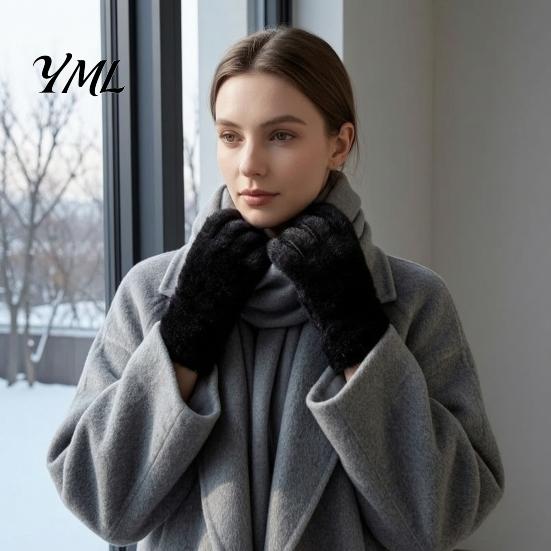 Warm Gift for Her in Winter Faux Mink Five Finger Gloves Women, Soft Plush Lined Gloves, Thermal Insulation Riding Handwear Mittens Cold Weather,