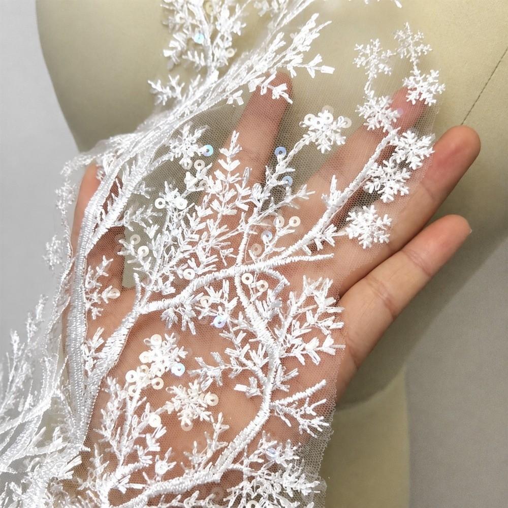 1 Pair 48×18cm Embroidered Lace Trim Large Floral Design Snowflake Lace Decor DIY Garment Decor