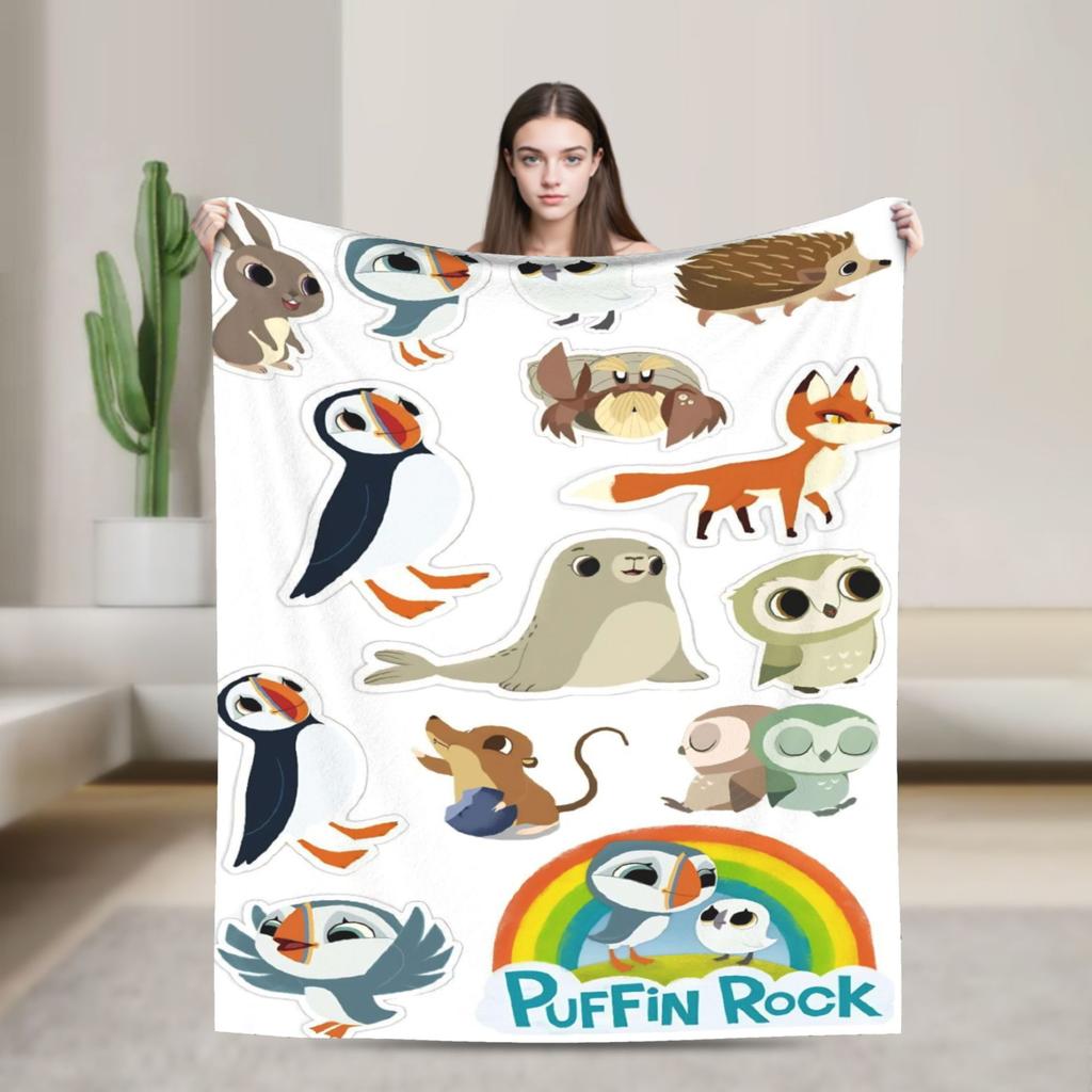 Puffins Rocks Plush Blankets Students Flannel Throw Blanket For Home Decor Soft Warm Design Quality Bedspread Birthday Present