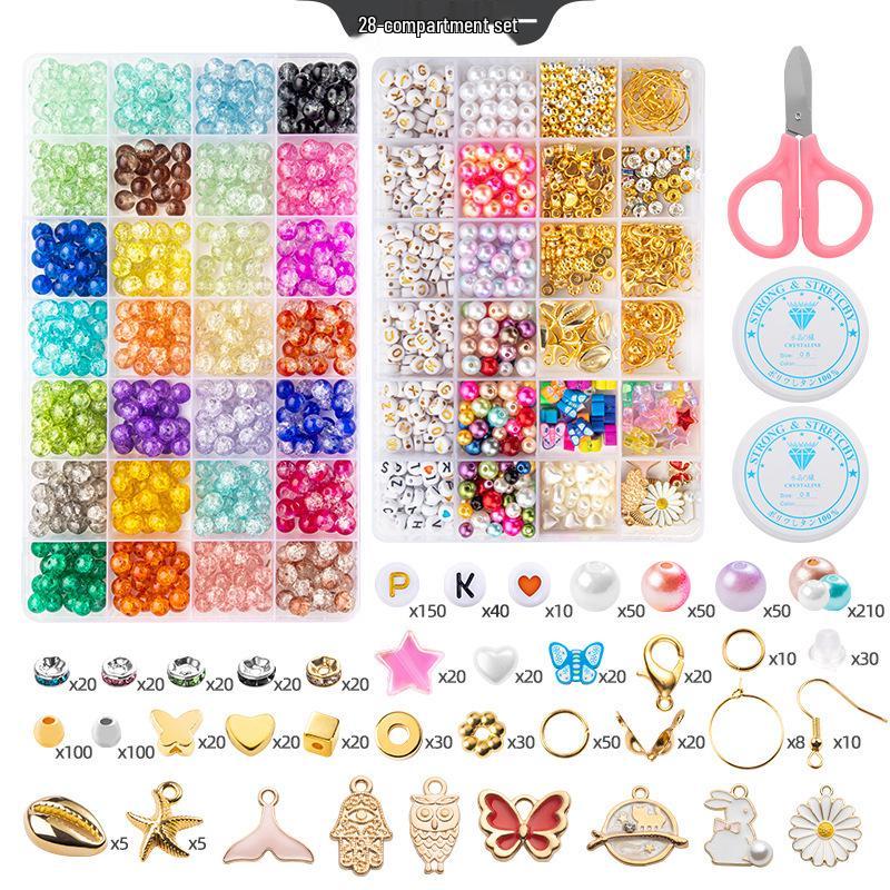 8mm Crackle Bead Bracelet Set: DIY Jewelry Flower Bead Accessories, Lampwork Crystal Loose Beads.