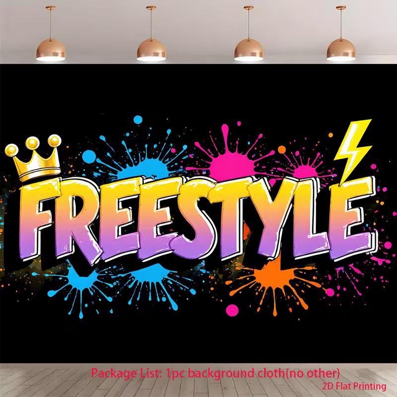 2D Colorful Freestyle Graffiti Banner with Crown & Lightning 47.2x31.5inch/120*80cm