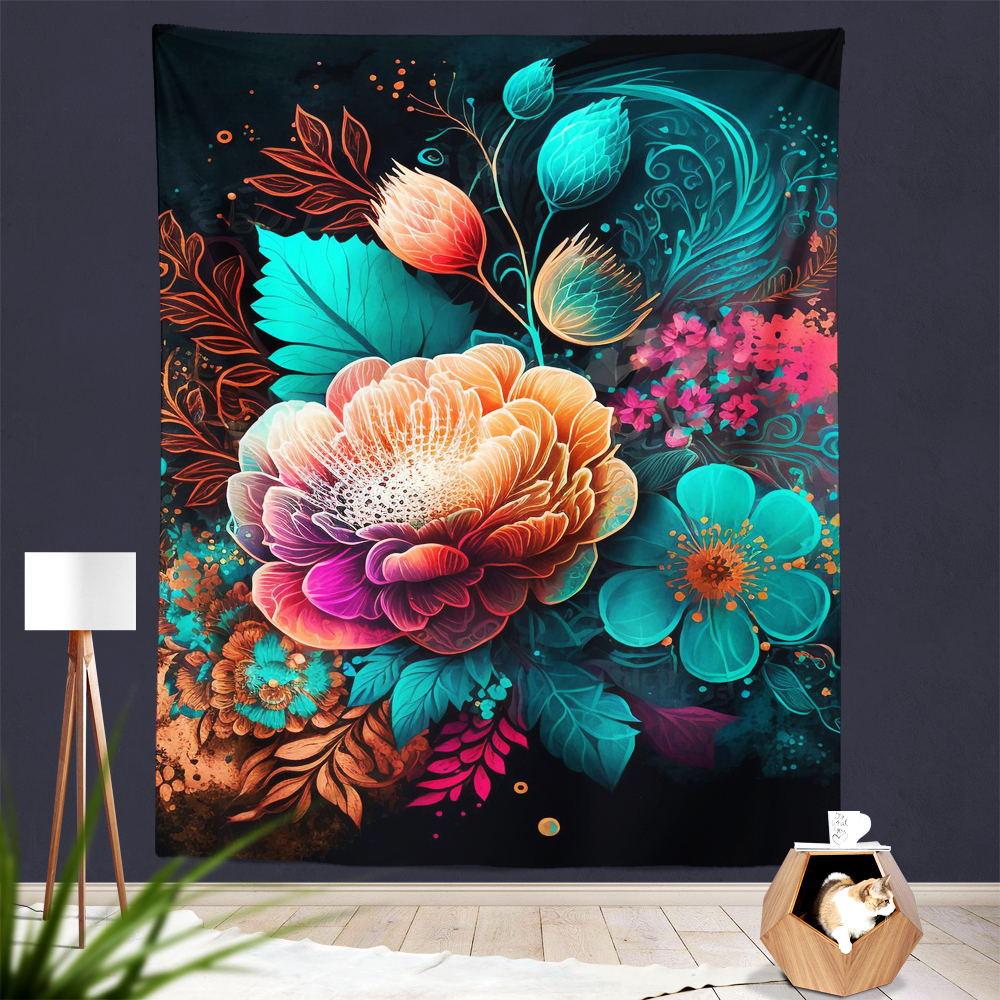 Painted Lotus Tapestry, Bedroom Wall Covering, Living Room and Study Decoration Cloth, Wall Tapestry, Background Cloth