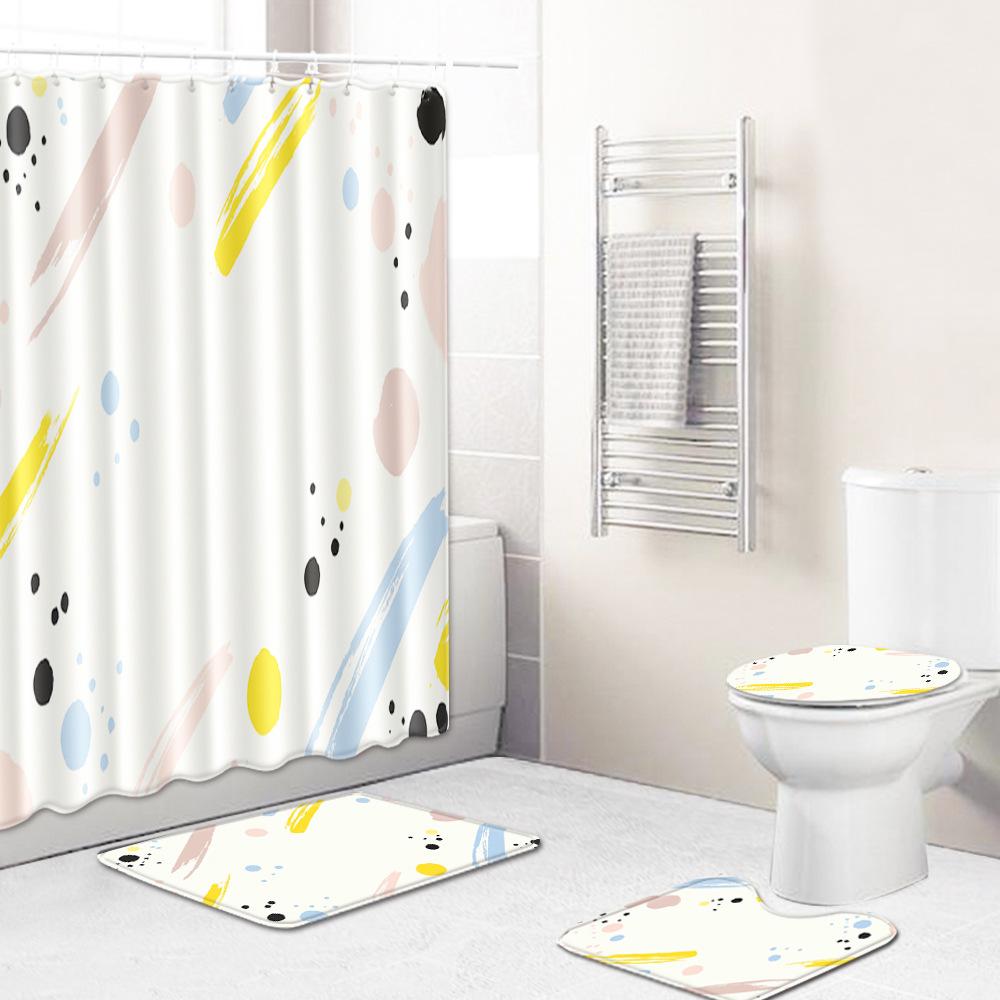 Watercolor Textured Bathroom Shower Curtain Floor Mat Toilet Cover Foot Mat Four-Piece Set