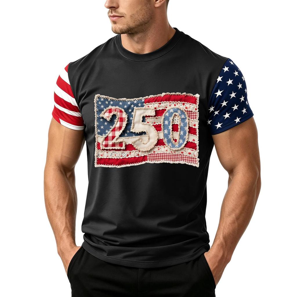 Men's Independence Day Flag Print Short Sleeve T-Shirt, Loose Casual Daily Summer Tops